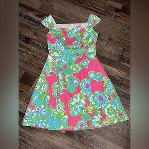 Lilly Pulitzer Pink Blue Green Floral A-Line Dress | Size 8